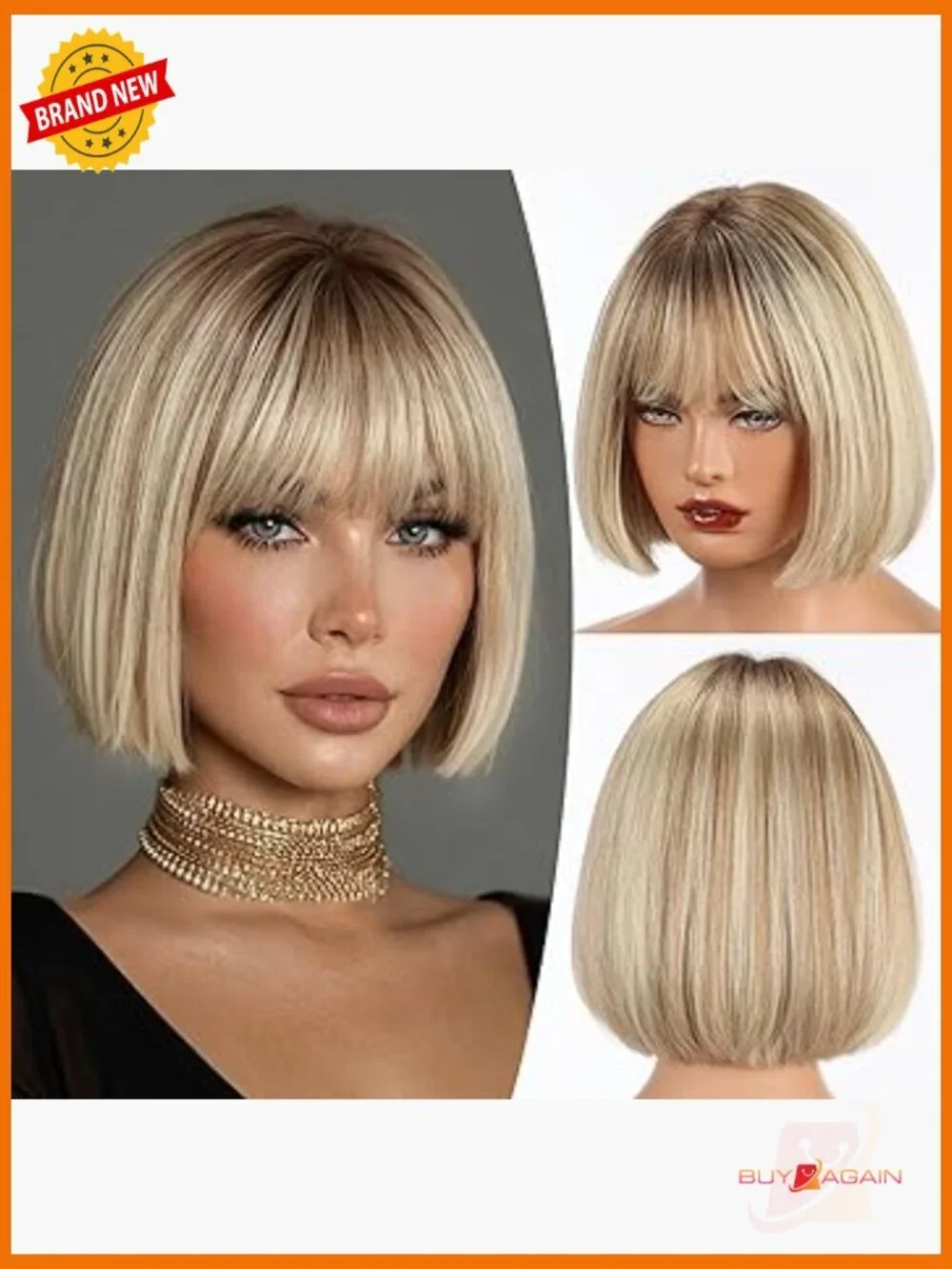 100% Human Hair Shoulder Length Bob Wig with Bangs, Breathable Cap, Daily Wear
